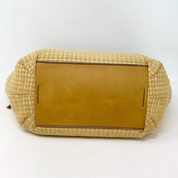 Vintage Fossil Tan Woven Straw Wood Handles Small Satchel Tote Bag Y2K 90’s Boho - Picture 3 of 10